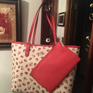Coach Reversible Coral/strawberry Tote